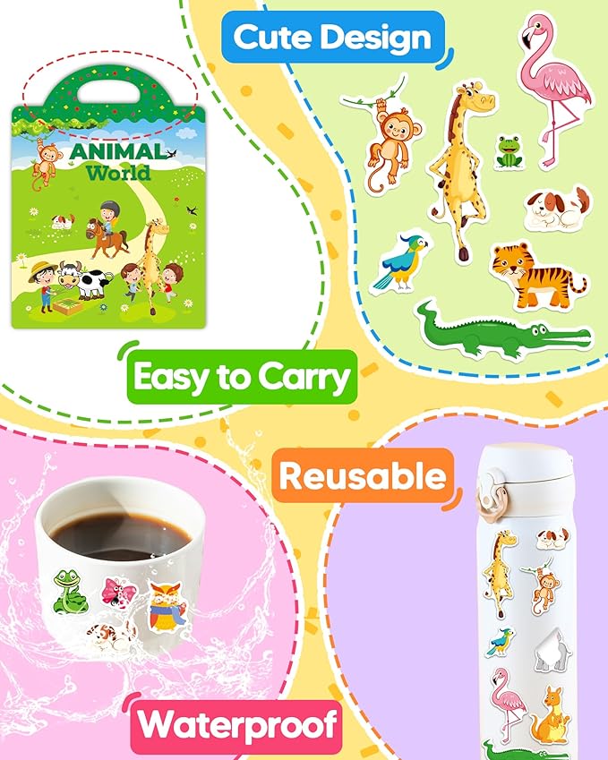 Benresive Reusable Sticker Book for Toddlers & Stickers for Kids, Toddler Travel Toys, Craft Activities, Boys & Girls Birthday Gifts