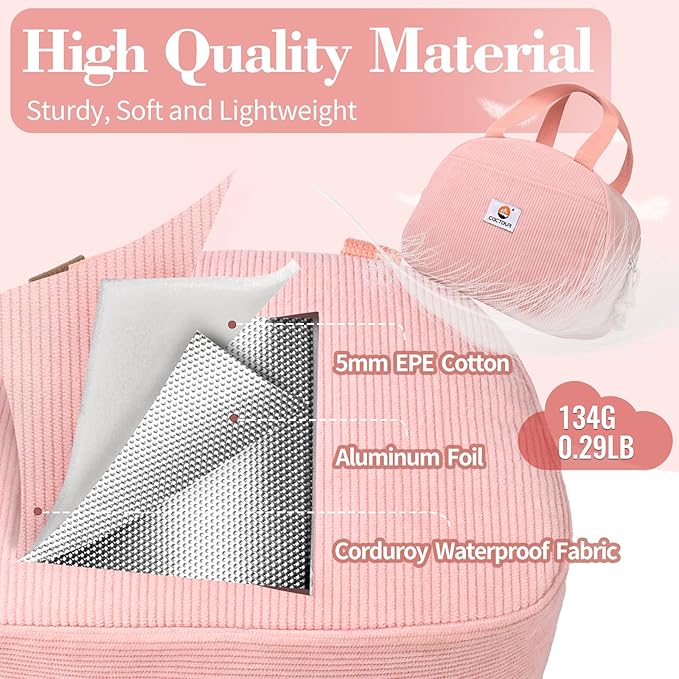 CaCTOUR Lunch Box Lunch Bag for Women Girls Teens, Cute Lunch Box Cooler Bag, Portable Small Insulated LunchBox Reusable Corduroy Lunch Tote for Work/Travel/Picnic/School(Pink)