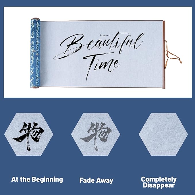 Magic Canvas Paint with Water,Reusable Calligraphy Cloth, Water Writing Cloth Scroll for Students Beginners Drawing Practice, No Ink or Paper Waste, Mess-Free Painting Activity(Blue-2)
