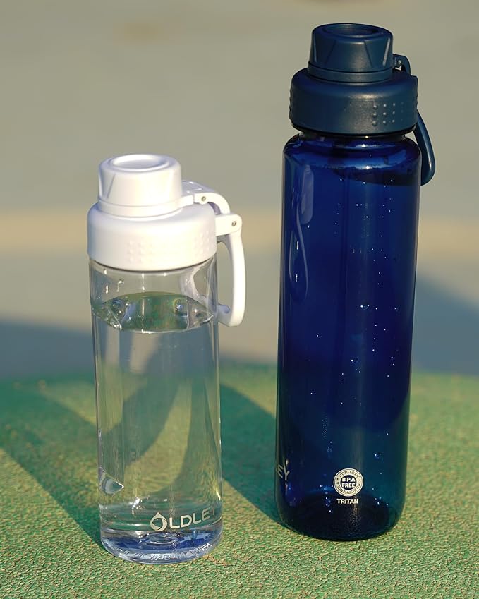 OLDLEY 32 oz Water Bottle, Sports Tritan Water Bottle with Carry Handle and Spout Lid, Leakproof & BPA Free Large Water Bottles for Home,Travel, School, Outdoors, Gym, Navy Blue