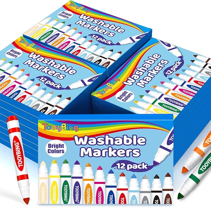 TooyBing Washable Markers Bulk (288 Count, 24 Box), 12 Assorted Colors, Washable Markers for Kids Classroom School, Broad Tip Durable for Back to Classroom Art School Supplies Essentials