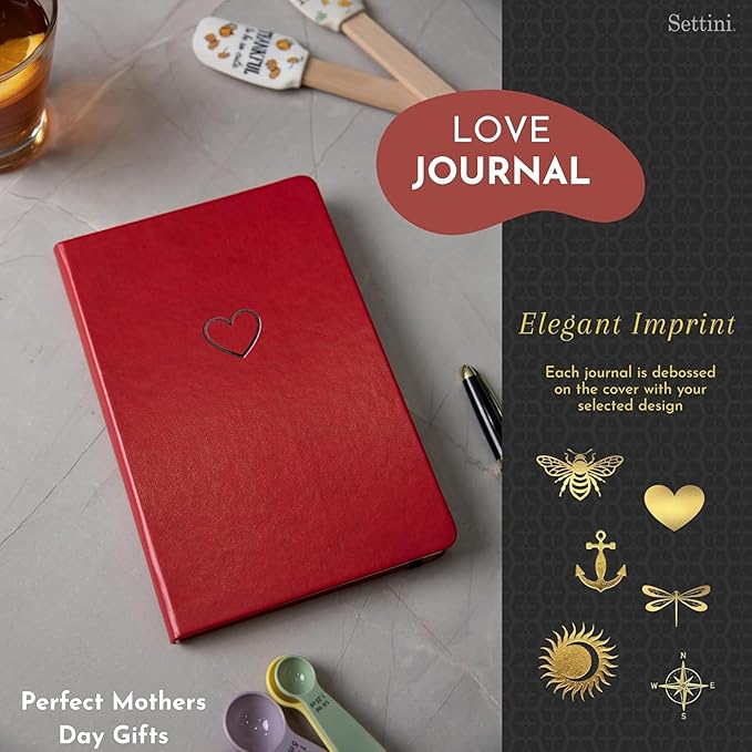 SETTINI Lined Journal, Ideal for Journaling - A5 Vegan Leather Notebook, 192 Archival-Quality Pages, QuillEase Bleed-Free Paper, Inner Pocket & Bookmark - Red Heart