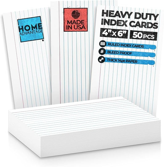 Home Advantage 4x6 Ruled Index Cards - Our 50 Pack of Lined Notecards Use Heavy Duty Cardstock to Make Them Bleed Proof – These Line Ruled Index Cards Make Perfect Flashcards & Note Cards