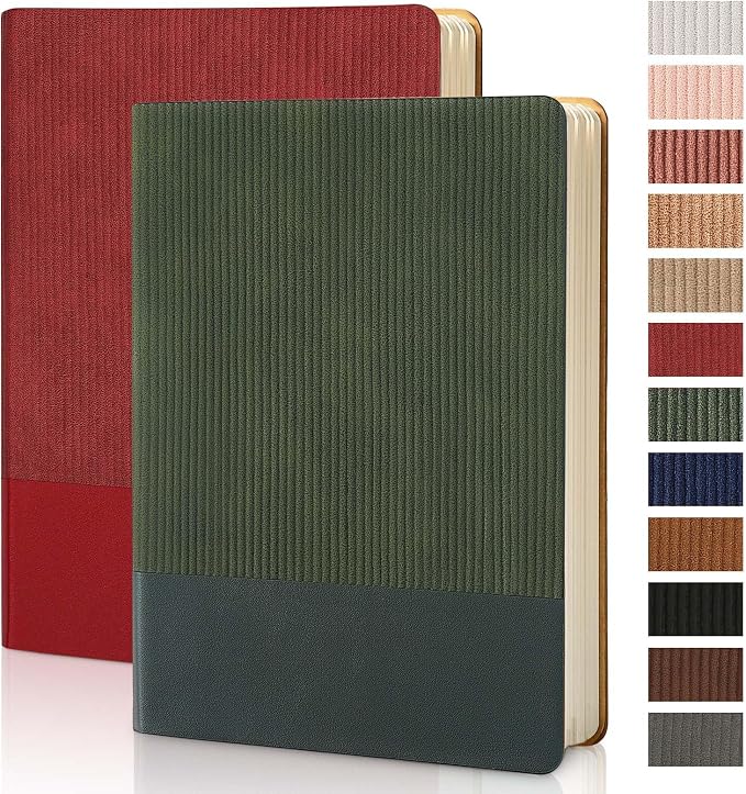 Lined Journal Notebook for Work College Ruled Note Book 5.79"x8.27" A5 PU Leather Daily Journaling 216 Pages for Women Men Writing Home School Supplies Business (Red/Darkgreen)