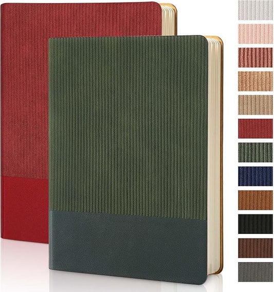 Lined Journal Notebook for Work College Ruled Note Book 5.79"x8.27" A5 PU Leather Daily Journaling 216 Pages for Women Men Writing Home School Supplies Business (Red/Darkgreen)