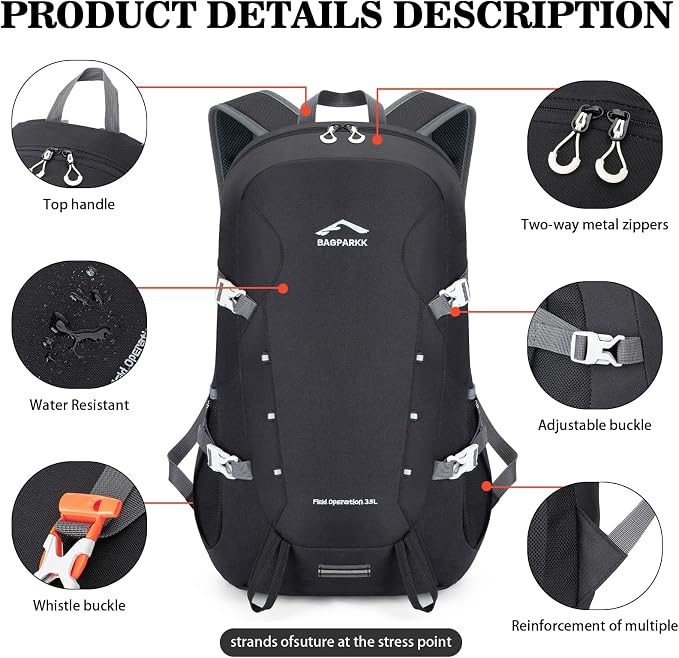 BAGPARKK 35L Ultra Lightweight Foldable Packable Hiking Backpack | Travel Backpack, Survival Whistle, Water-Resistant, Camping Daypack, Outdoor Sports, 0.88 pounds, Men & Women