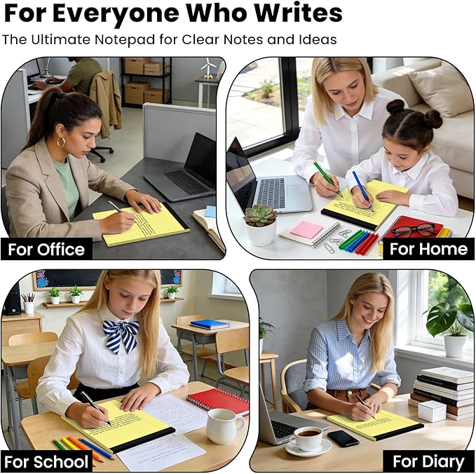 3pcs Legal Pads 8.5 x 11,Notepads 8.5 x 11 Inch, 30 Sheets/Pack, Yellow Note Pads Clear Print Writing Pads of Paper, Perforate Wide Ruled Lined with Sturdy Back for Office, Business & School Supplies