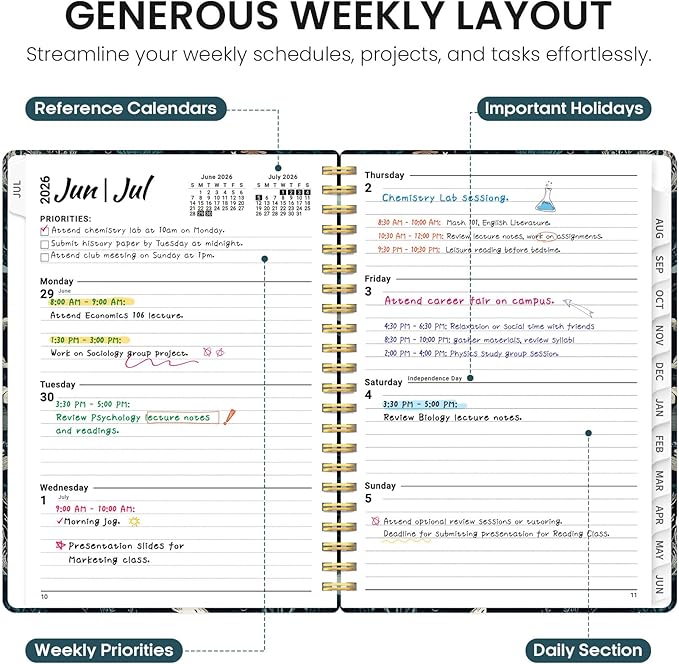 Planner 2026-2027, Academic Year Weekly and Monthly Calender Planner, from Jul 2026 - Jun 2027, Spiral Bound School Planning Book, Perfect for Teacher, Student, Women & Men, A4 (8.5" x 11"), Secret Sea