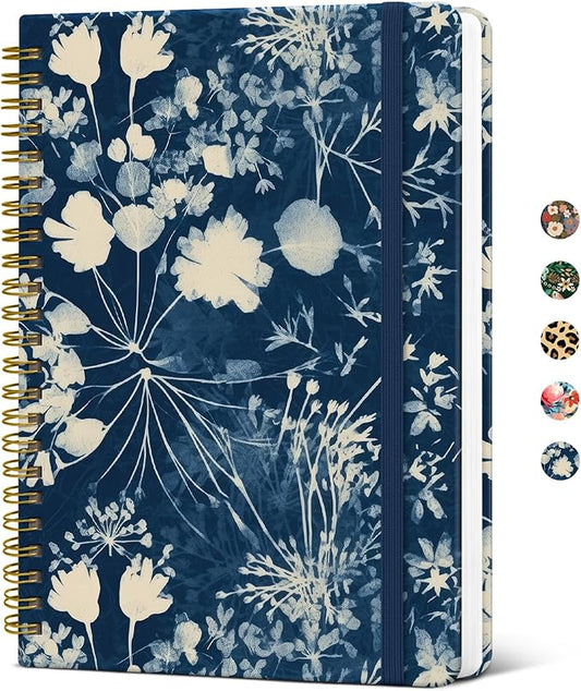 Taja Lined Spiral Journal Notebook for Women, A5 Cute College Ruled Hardcover Notebook for Work & Note Taking, Pretty Journal for Writing, 140 Pages, Rustic Bloom