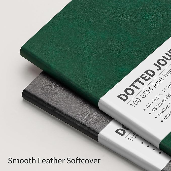 RETTACY Dotted Journal Notebook, 96 Pages, A4 Large Size (8.5'' x 11''), Leather Softcover, 100 GSM Thick Paper, for Journaling, Planning, Tracking (Dark Green)