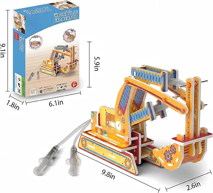 STEM Pneumatic Excavator Model Kit – DIY Science Toy for Kids, Build a Working Digging Machine with Air Pressure Syringe & Tubing
