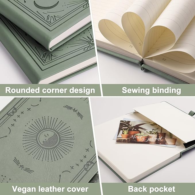 Lined Journal for Women Men, 192 Pages A5 Notebook Journal, Hardcover Notebook with 100Gsm Thick Pages, Leather Note Book for Writing, Travel, Business, Office, Prayer 5.7 x 8.3, Light Green