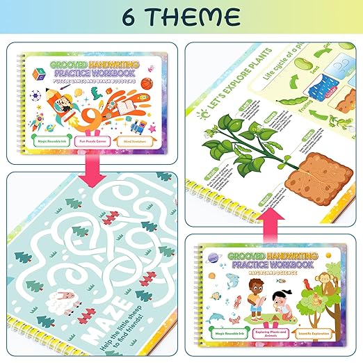 Magic Grooved Writing Practice Books, Grooved Handwriting Practice for Kids 3+, Preschool Learning Activities (6 Books with Pens)