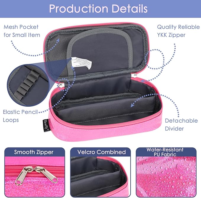 FlowFly Large Capacity Pencil Case for Kids, Boys & Girls – Zippered Multi-Functional Pen Pouch, Soft & Portable Pencil Bag for School, Teens, Students, PU#Pink