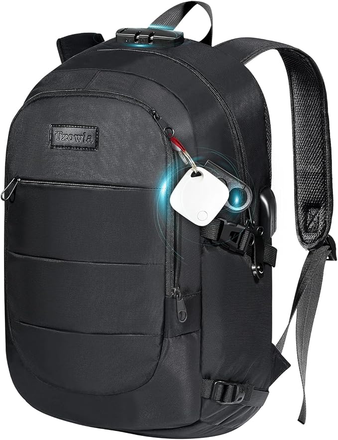 Tzowla 35 Liter Anti Theft Backpack with Tracker Tag,Giant Tumbler Holder Pocket and Lock,15.6 Inch Laptop Backpack