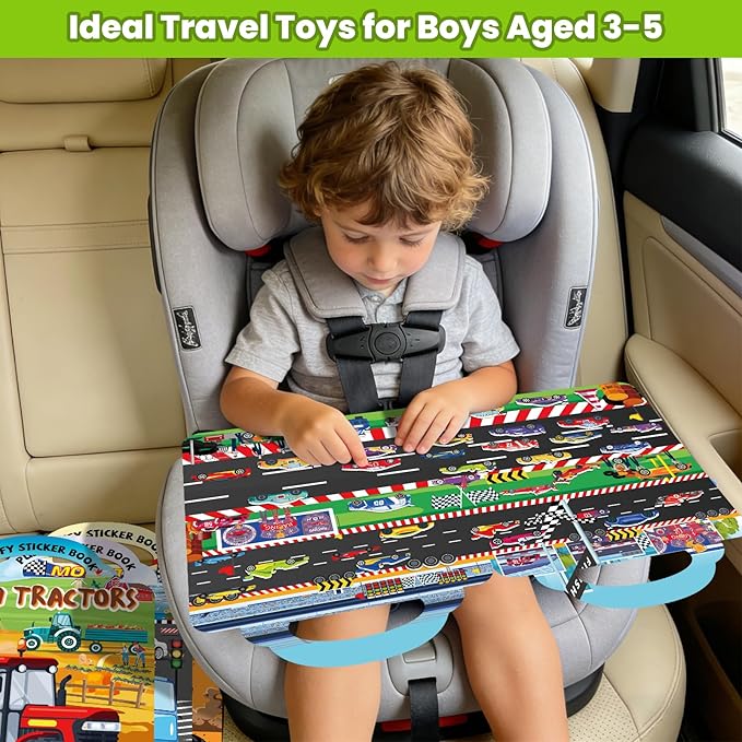 Elfew 6 Pack Car Sticker Books for Toddlers 2-4, Reusable 3D Puffy Vehicle Stickers for Boys 3-5, Construction Trucks Racing Mess Free Activity Set - Road Trip Essentials Birthday Gift