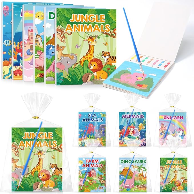 Pasimy 6 Sets Paint with Water Coloring Books for Toddlers 5. 5 x 8. 1 Inch Large Water Coloring Books Mess Free Painting Activity for Goodie Bag Filler Classroom Prizes Birthday Return Gifts Supplies