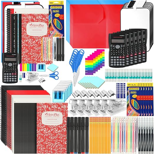 Gilprop 4 Set Middle and High School Supplies Kit, 51 Pcs Per Set Back to School Supplies College Bundle Essential Stuff Bulk Stapler Notebook Calculator for Senior Student Teen Classroom