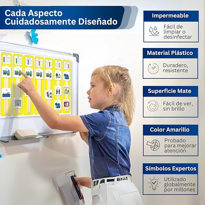 Kids Calendar Visual Schedule Autism – Calendar Pocket Chart – Special Education Classroom Must Have – Autism Learning Materials (Spanish)