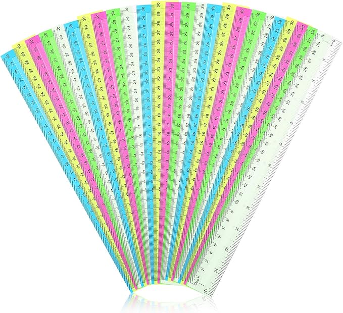 Tenare 20 Pieces Clear Plastic Rulers 12 Inch Bulk Straight Rulers with Inches and Centimeters Transparent Shatterproof for Kids Math Supplies Students School Office Measuring Tools(Multicolor)