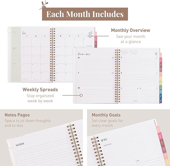 Rileys Academic Planner 2026-2027, Daily, Weekly & Monthly Planner, July 2026 - June 2027, Student Notes Pages, Twin-Wire Binding, Weekly Agenda for School & Work (8 x 6-Inches, Green)