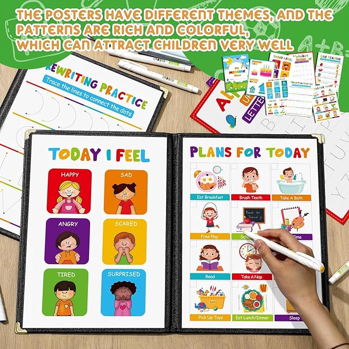 Fuyoooo Homeschool Morning Menu Kit for Preschool Learning – 16 Educational Posters & 2 Menu Covers for Toddlers and Kids, Daily Learning Activities for Homeschool Classroom(Rainbow Color)