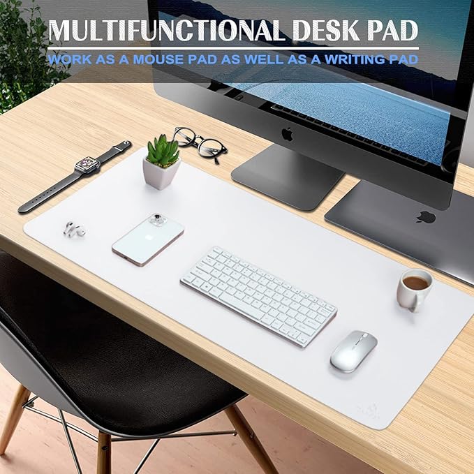K KNODEL Large Office Leather Desk Mat, Mouse and Keyboard Pad, Computer and Laptop Mat, Desktop Protector and Cover, Writing Pad and Blotter (31.5"x15.7", White)