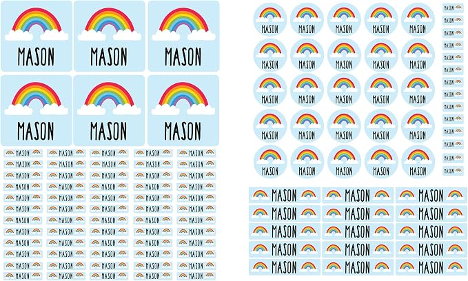 Andaz Press Custom Personalized Waterproof School Name Labels, Rainbow, 120-Pack, Kids Labels Combo Pack, Customizable Multi-Use Name Stickers for Preschool, Daycare, Supplies, Office, Camping