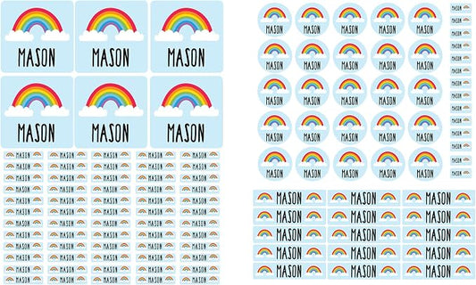 Andaz Press Custom Personalized Waterproof School Name Labels, Rainbow, 120-Pack, Kids Labels Combo Pack, Customizable Multi-Use Name Stickers for Preschool, Daycare, Supplies, Office, Camping