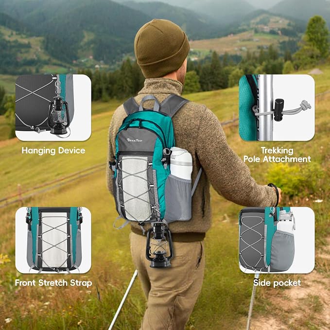 Seektop Packable Waterproof Hiking Backpack, 20L Lightweight Daypack | Tear-Resistant Nylon Material, Multi-Compartment Storage, Ultralight Small Foldable Travel Hiking Daypack for Men & Women
