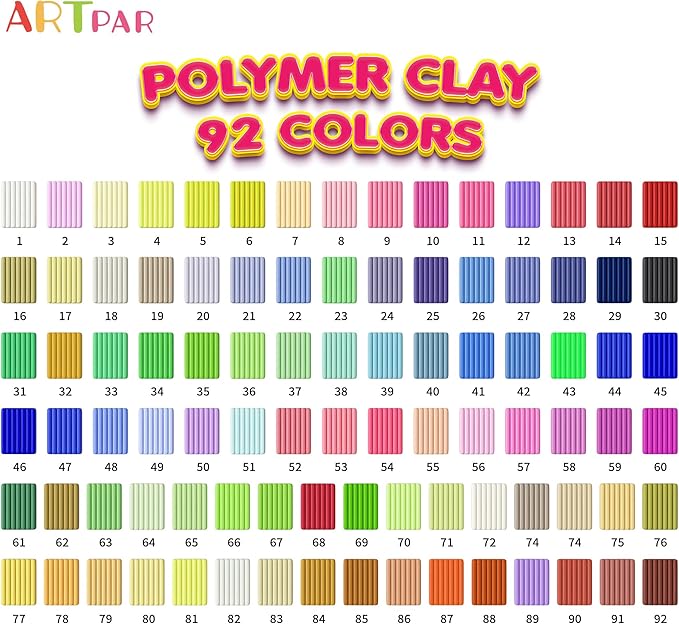 Artpar 92 Colors Polymer Clay Kits,Modeling Clay with Sculpting Tools & Accessory,Oven Baked Molding Clay, Non-Sticky DIY Art and Craft Gifts for Children and Artists