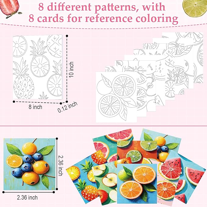 Cholemy 36 Pcs Paint and Sip Kit for Adults 8''x10'' Pre Drawn Canvas for Painting DIY Afro Acrylic Painting Kit Wood Easel Brushes Date Night Bulk for Father's Day Party Gifts(Colorful Fruits)