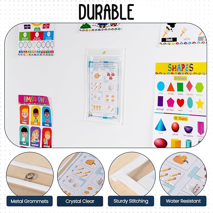 Essex Wares - 6 Pack, White, Dry Erase Pocket Document Protectors, 10" Wide x 13.5" Tall - Dry Erase Clear Plastic Sleeves - Reusable & Easy Erase Plastic Invoice Holders, Water-Resistant & Durable