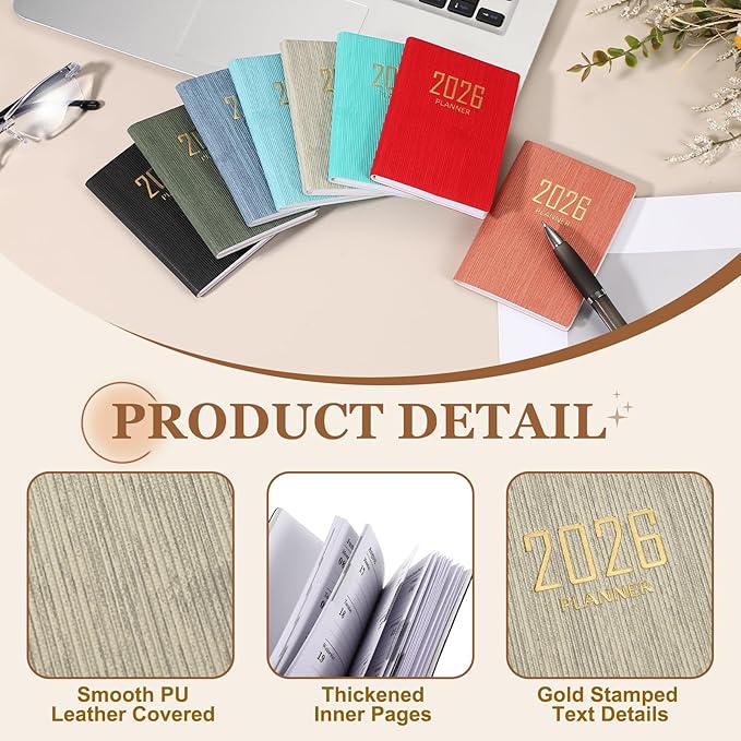 PATIKIL 2026 Daily Planner Notebook, 4.2 x 3.1" 64 Sheets Undated to Do List Daily Weekly Monthly Goals Pocket Notebook for Office Home Study Work Weeding Time Management, Beige