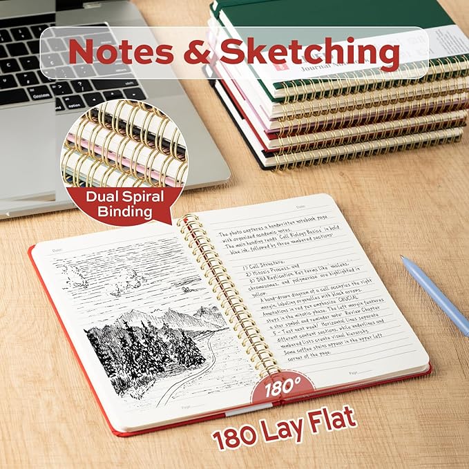 deli Red Lined Spiral Journal Notebook, 160 Pages, A5 (5.5"x8") Hardcover Writing Notebook, College Ruled Spiral Bound Journal for Women & Men - Perfect for Work, School, Office & Note Taking