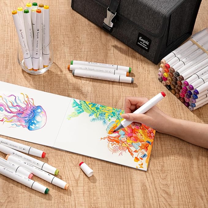 Alcohol Markers Set, 120 Colors Dual Brush Tip Art Markers for Drawing, Professional Alcohol Based Markers for Artists Beginners Adults, Blendable Markers for Coloring Illustration Sketching