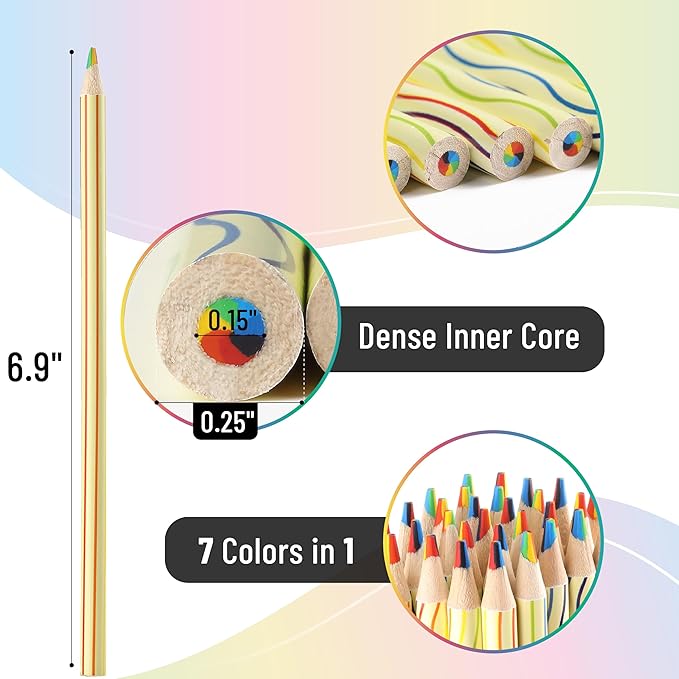 Mr. Pen- Rainbow Pencils Bulk, 48 Pack, 7-in-1 Multi-Color Rainbow Colored Pencils with 4 Sharpeners, Vibrant Drawing and Coloring Pencils for Kids, Party Favors, School, Art, Gift Supplies