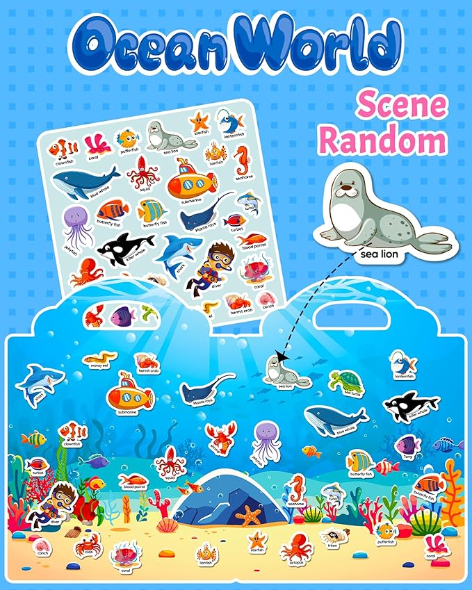 Walenced Reusable Sticker Book for Toddlers, Travel Stickers for Kids, Toddler Craft Activities Toys, Birthday Gifts for Boys & Girls