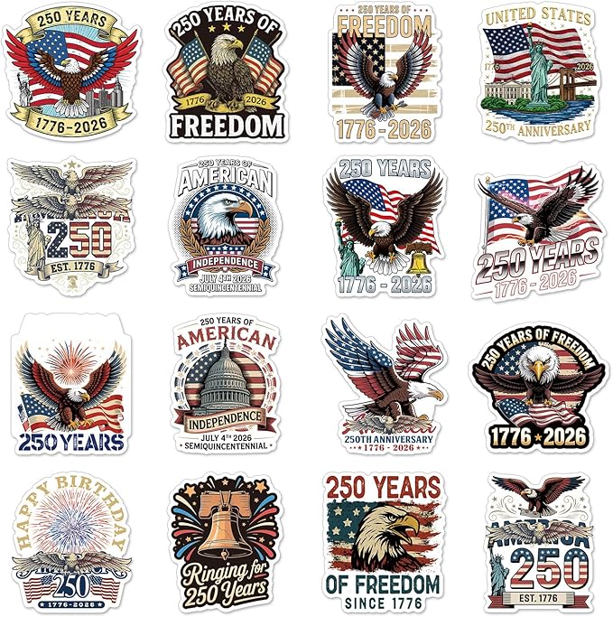 250th Birthday America Fridge Magnets - Wxiben 16 Pcs USA 250 Years Anniversary 1776-2026 Refrigerator Magnet Flag Patriotic Independence Day Magnetic Decoration Stickers for Home Kitchen Locker Decor