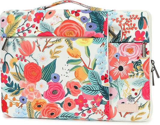 360° Protective Laptop Sleeve Case Bag with 3 Pockets,Handle,Luggage Strap for MacBook Pro 14 inch and 14 inch-14.4 inch Screen Laptop (Watercolor Flowers)