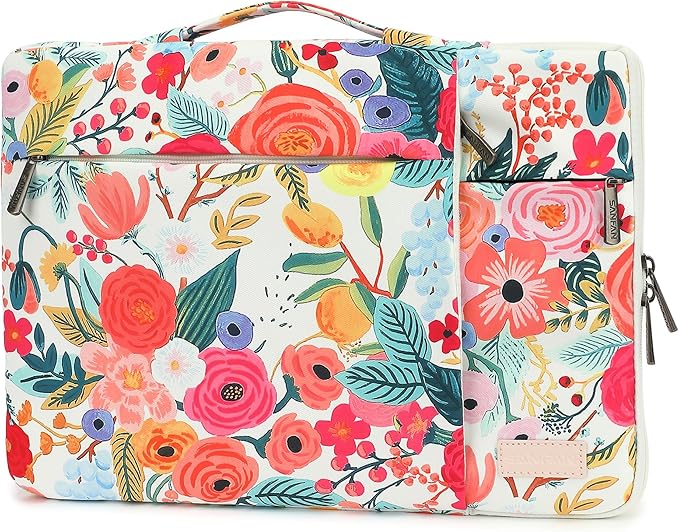 360° Protective Laptop Sleeve Case Bag with 3 Pockets,Handle and Luggage Strap for MacBook Air 13 inch,13.3 inch HP Dell Lenovo Notebook (Watercolor Flowers)