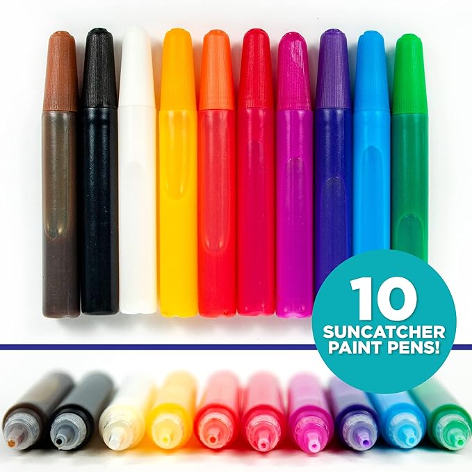 Horizon Group USA 10-Pack Suncatcher Art Pens – 10 Colors, 10ML Each – Kids’ Window Art Supplies, Refill Pens for Suncatchers, Arts and Crafts Activity