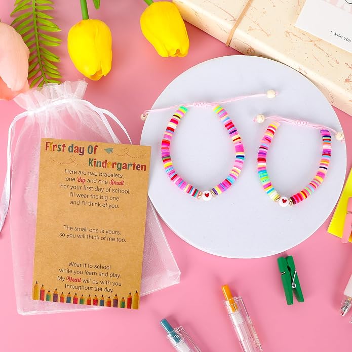 Back to School Supplies, First Day of Kindergarten Bracelet, Back to School Bracelet Mommy and Me, Prek Matching Wish Bracelets Set, Adjustable Bracelet for Boys Girls Gifts Stuff Bulk