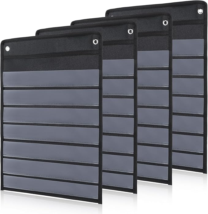 4 Pcs Magnetic Pocket Chart Standard Pocket Chart Classroom Pocket Chart with 40 Pcs Dry Erase Cards for Daily Schedule Class Demonstrations Office Home Activities, Black