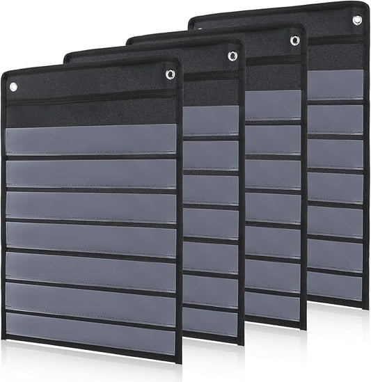 4 Pcs Magnetic Pocket Chart Standard Pocket Chart Classroom Pocket Chart with 40 Pcs Dry Erase Cards for Daily Schedule Class Demonstrations Office Home Activities, Black