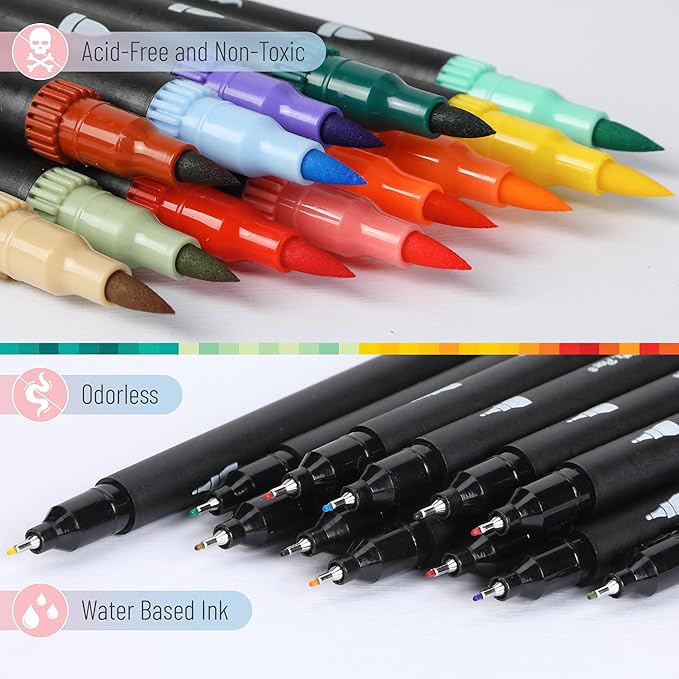 Mr. Pen- Dual Tip Brush Pens, 12 pcs, Assorted Color, Fine & Brush Tip Markers for Adult Coloring Markers for Adults