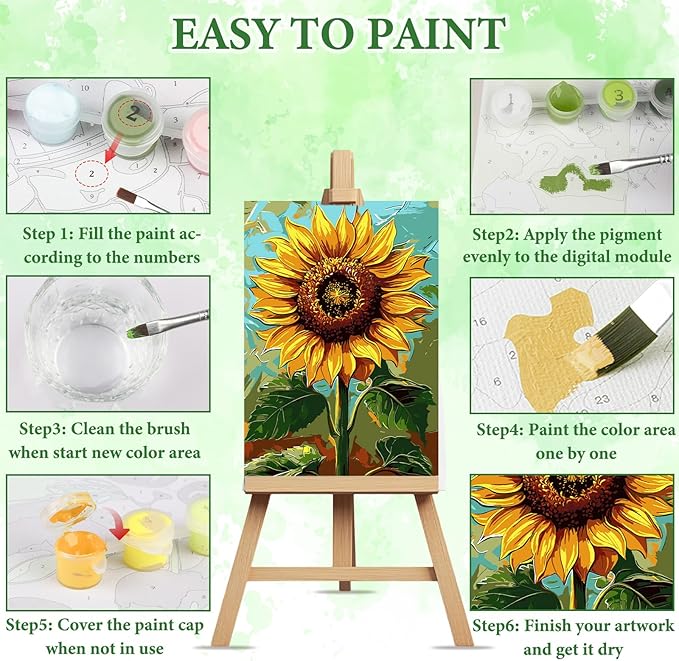 NAIMOER Sunflower Paint by Numbers Kits for Adults Beginner with Wooden Framed, Color by Numbers on Canvas Painting Kits for Adults, Easy Paint DIY Acrylic for Home Wall Decor 8X12 Inch