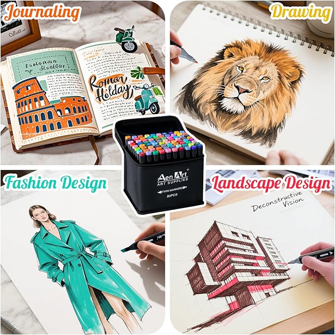 Alcohol Markers Set, 80 Color Dual Tip Art Drawing Markers, Artist Pens with Organizing Case for Adult Drawing Coloring Sketching