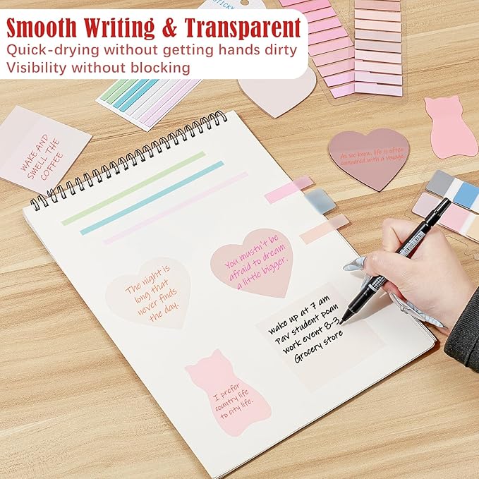 BAYTORY 850 Sheets Transparent Sticky Notes with Permanent Markers, Clear 3 x 3 inch Sticky Note to Post Book Annotation Kit, See Through Self-Adhesive Index Tabs for Bible Journaling (Pink)