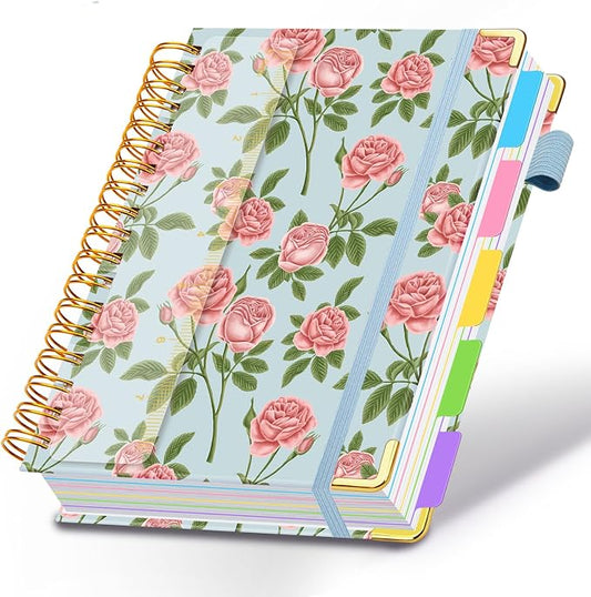 Spiral Journal Notebooks for Work, 300 Pages 5 Subject Notebook College Ruled with Dividers & Tabs, A5 Notebook Journal for Women Students Note-Taking and Organizer (Blushing Rose)